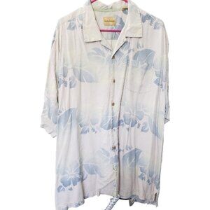 CT1542 Tommy Bahama Vintage Silk Cream & Blue Tropical Shirt XXL